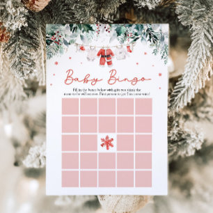 Red Christmas Santa Baby Bingo Baby Shower Game Invitation