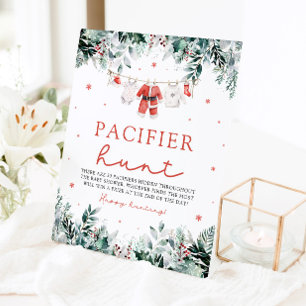 Red Christmas Santa Baby Pacifier Hunt Baby Shower Pedestal Sign