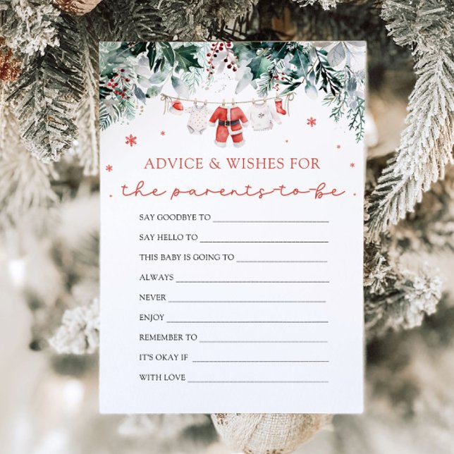 Red Christmas Santa Baby Shower Advice and Wishes  Invitation (Watercolor Red Christmas Santa Baby Shower Advice and Wishes)