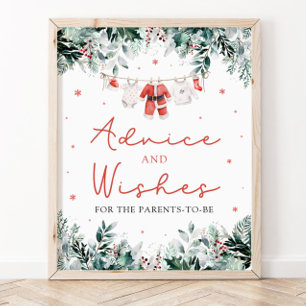 Red Christmas Santa Baby Shower Advice and Wishes Poster