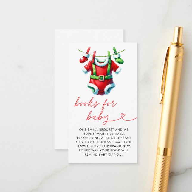 Red Christmas Santa Baby Shower Books for Baby Enclosure Card (Front/Back In Situ)