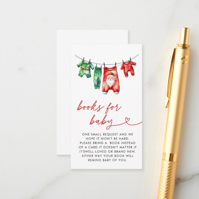 Red Christmas Santa Baby Shower Books for Baby Enclosure Card (Front/Back In Situ)