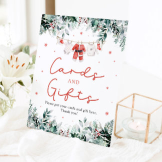 Red Christmas Santa Baby Shower Cards and Gifts Pedestal Sign