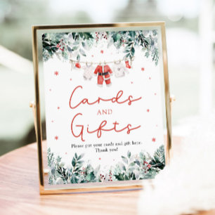 Red Christmas Santa Baby Shower Cards and Gifts Poster