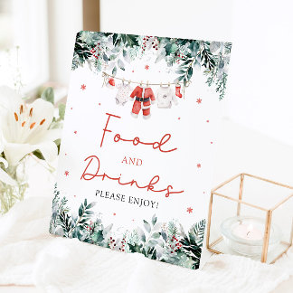 Red Christmas Santa Baby Shower Food and Drinks Pedestal Sign