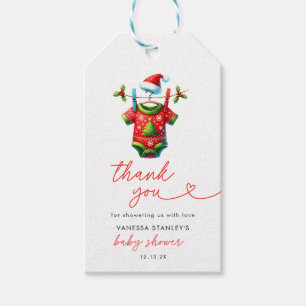 Red Christmas Santa Baby Shower Thank You Gift Tags