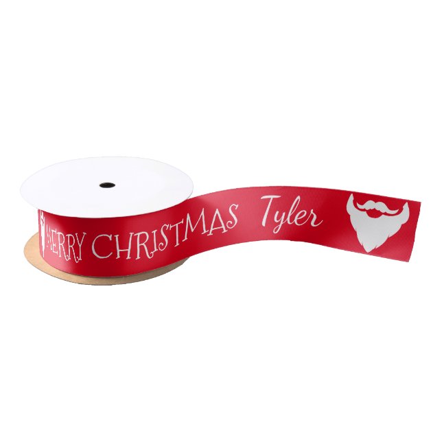Red Christmas Santa beard personalised name ribbon Satin Ribbon (Spool)