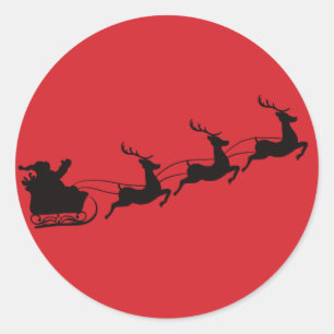 Red Christmas Santa Claus and Sleigh Classic Round Sticker