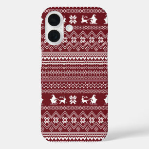 Red Christmas Santa Claus Sweater Pattern iPhone 16 Case