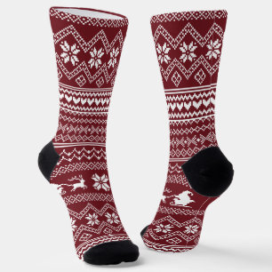 Red Christmas Santa Claus Sweater Pattern Socks