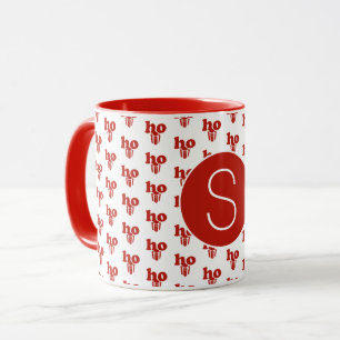 Red Christmas Santa Greeting Ho Ho Ho Monogrammed Mug