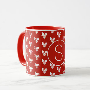 Red Christmas Santa Greeting Ho Ho Ho Monogrammed Mug