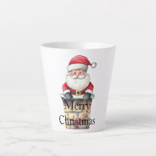 Red Christmas Santa in Chimney Latte Mug