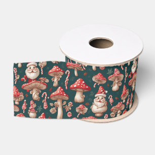 Red Christmas Santa Mushroom Grosgrain Ribbon