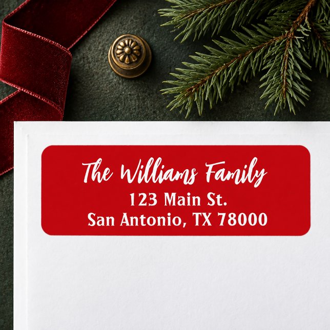 Red Christmas Script Return Address (Red Christmas Script Return Address Label)