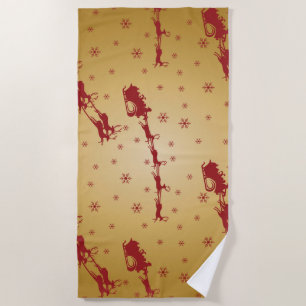 Red Christmas sleigh on Gold Beach Towel