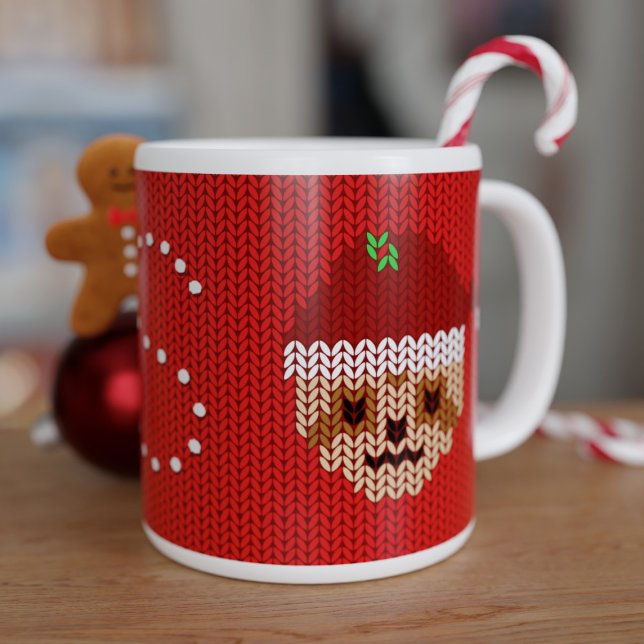 Red Christmas Sloth Sweater Giant Coffee Mug (Merry Slothmas! If you love sloths, Christmas and large coffee mugs - just add your initial)