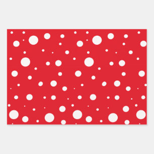Red Christmas Snow Dots Modern Wrapping Paper Sheet