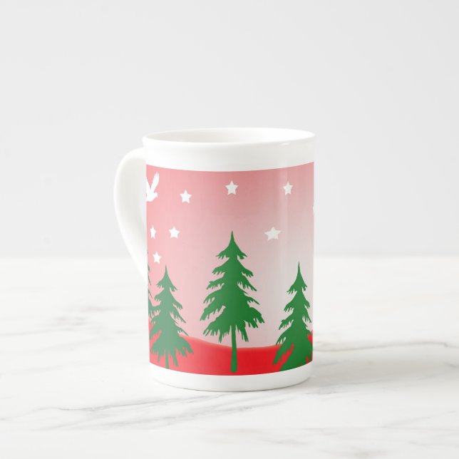 Red christmas snow scene bone china mug (Front Left)