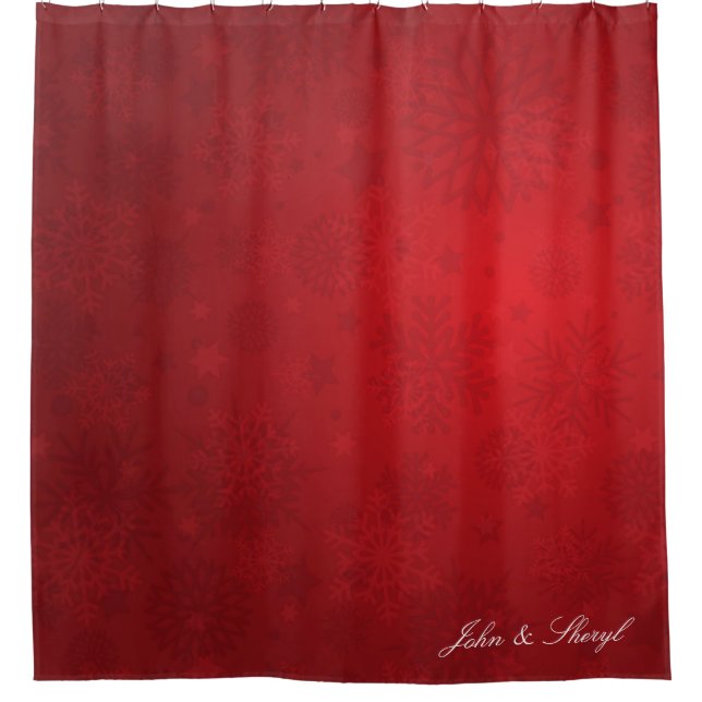 Red Christmas Snowflake and Star Personalised  Shower Curtain (Front)