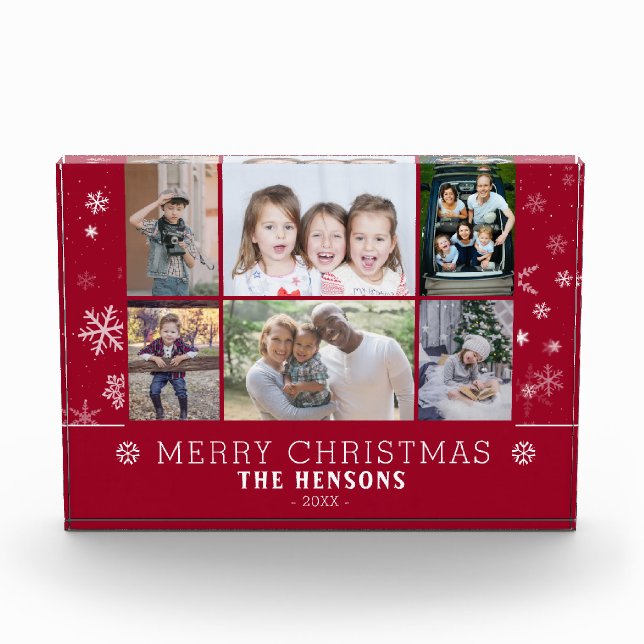 Red Christmas Snowflake Family 6 Photo Collage (Front)