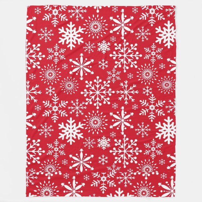 Red Christmas Snowflake Fleece Blanket (Front)