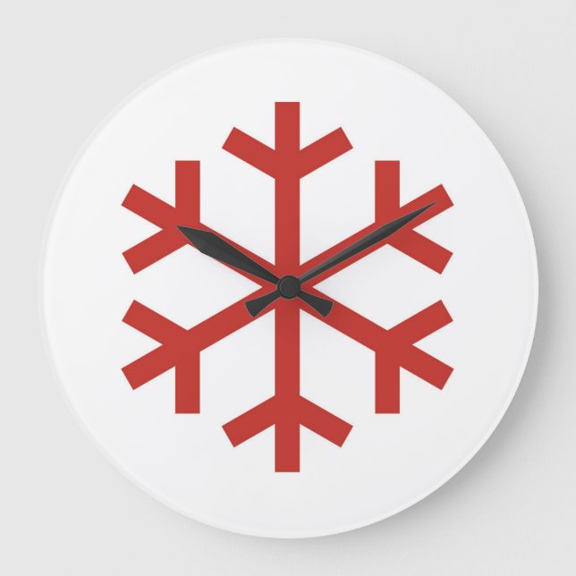 Red Christmas Snowflake Large Clock (Front)