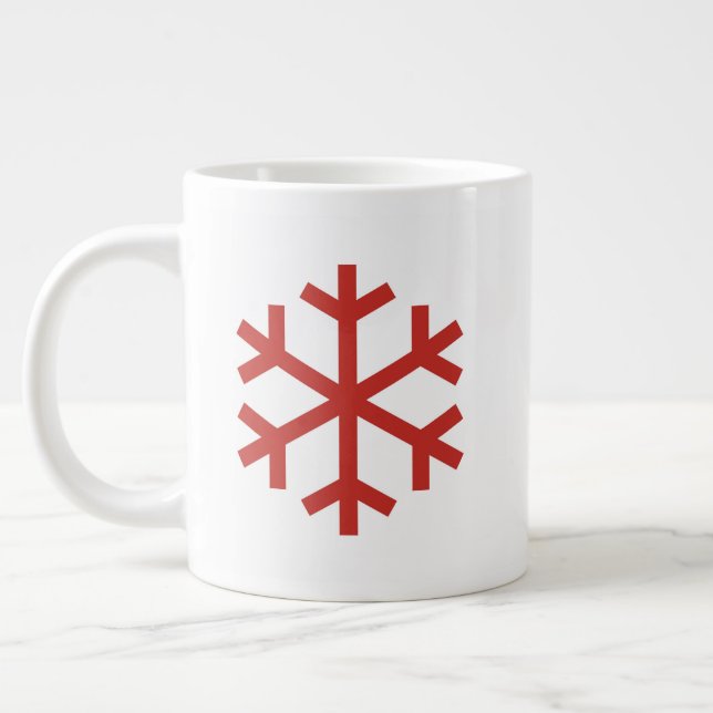 Red Christmas Snowflake Large Coffee Mug (Left)