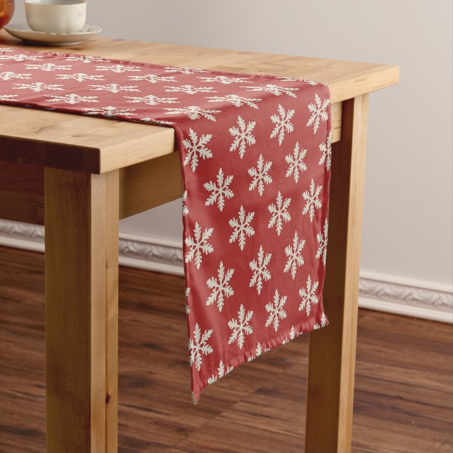 Red Christmas Snowflake Paatern Long Table Runner (In Situ)