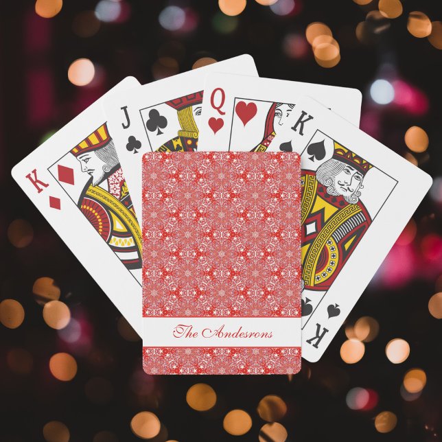 Red Christmas Snowflake Star Pattern Personalised Playing Cards (Creator Uploaded)