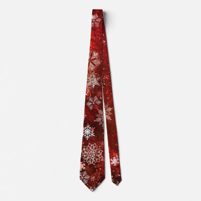 Red Christmas Snowflake Winter Holiday tie (Front)