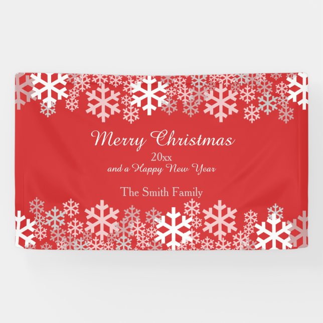 Red Christmas Snowflakes Pattern Greetings Banner (Horizontal)