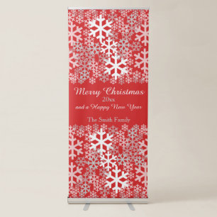 Red Christmas Snowflakes Pattern Greetings Retractable Banner