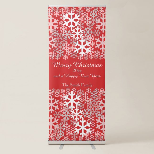 Red Christmas Snowflakes Pattern Greetings Retractable Banner (Front)