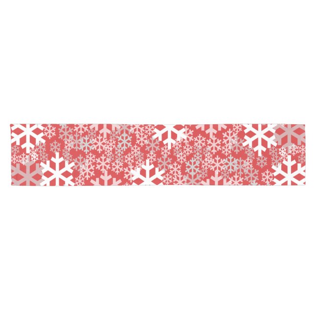 Red Christmas Snowflakes Pattern Short Table Runner (Horizontal)