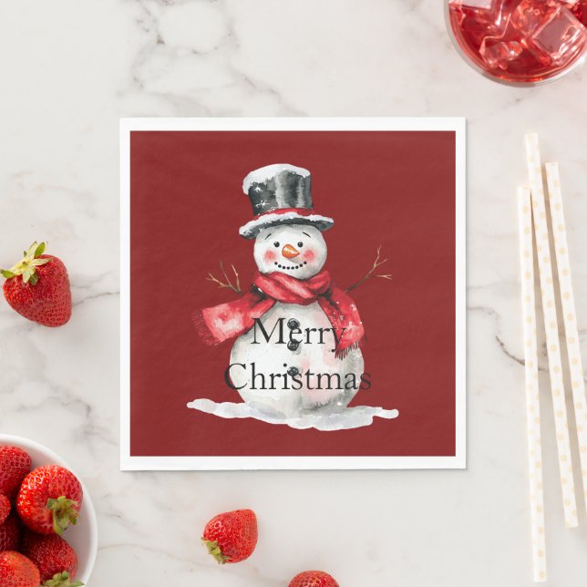 Red Christmas Snowman  Napkin (Insitu)