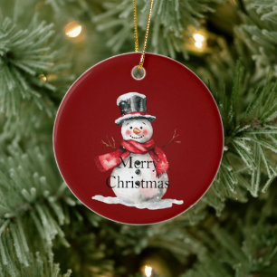 Red Christmas Snowman Santa Ceramic Tree Decoration