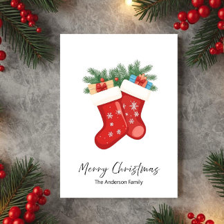 Red Christmas Socks Holiday Greeting Card