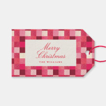 Red Christmas Sparkle Chequered Gift Tag
