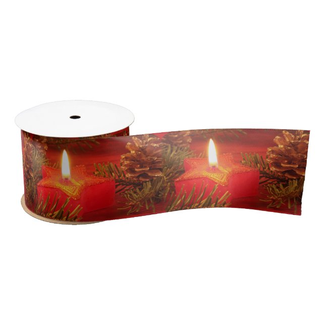 Red Christmas Star Candle Satin Gift Ribbon Satin Ribbon (Spool)