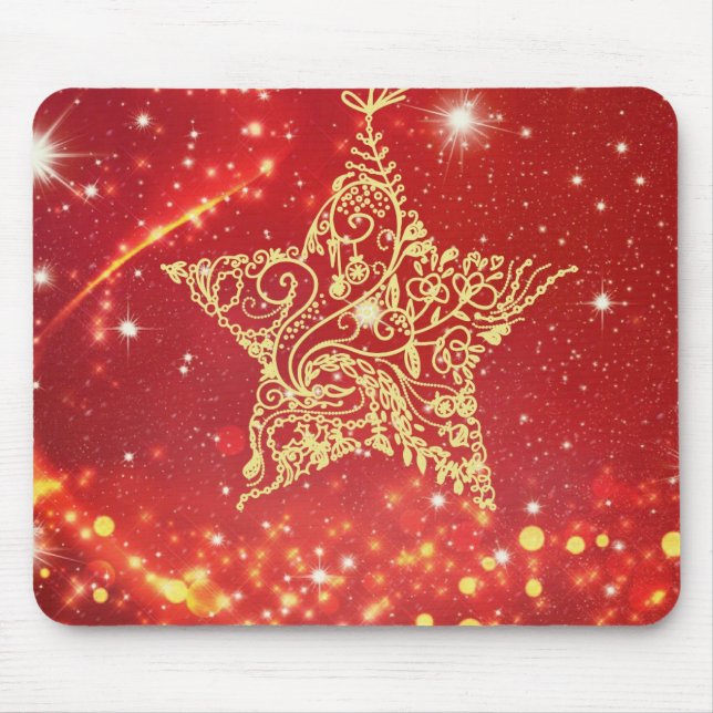 Red Christmas Star Mouse Mat (Front)