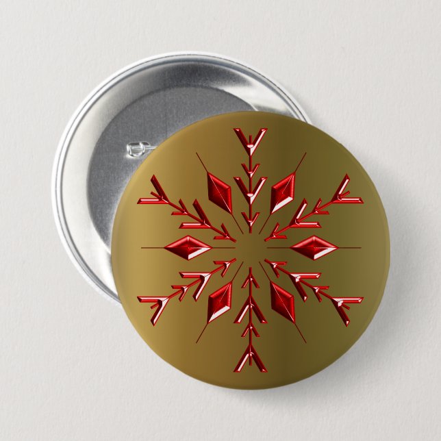 Red Christmas Stars on Gold 7.5 Cm Round Badge (Front & Back)