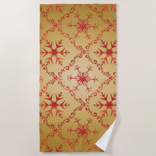 Red Christmas Stars on Gold Beach Towel