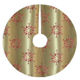 Red Christmas Stars on Gold Brushed Polyester Tree Skirt