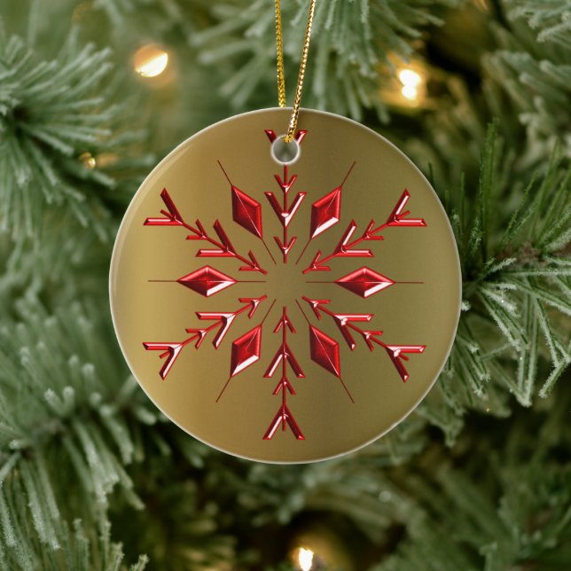 Red Christmas Stars on Gold Ceramic Tree Decoration (Tree)