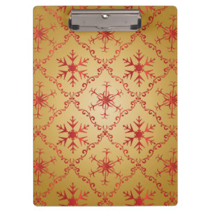 Red Christmas Stars on Gold Clipboard