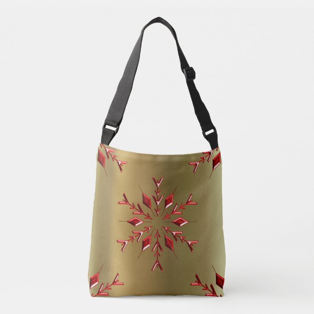 Red Christmas Stars on Gold Crossbody Bag (Front)