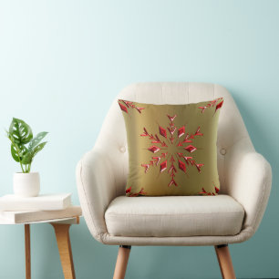Red Christmas Stars on Gold Cushion