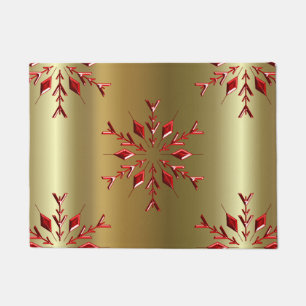 Red Christmas Stars on Gold Doormat