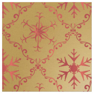 Red Christmas Stars on Gold Fabric